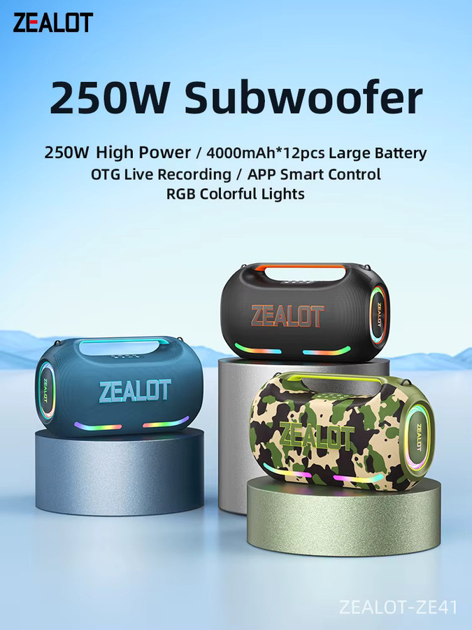 Zealot ZE41 Bluetooth-Partylautsprecher 250W mit LED, Mikrofon und Powerbank, IPX6 Wasserdicht, Schwarz/Mehrfarbig - Bild 1