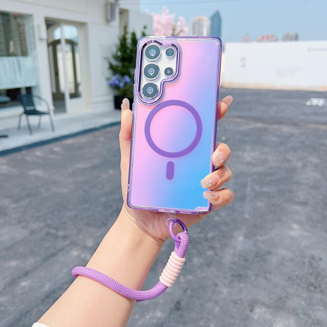 Chamäleon Magnetische Handyhülle für Samsung Galaxy S26 Ultra, S25 Plus, S24 Plus, S23 und S23 Ultra mit Lanyard Handgelenkschlaufe in Purple, stoßfeste Schutzhülle - Bild 1