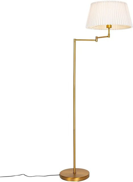 QAZQA Ladas Deluxe Stehleuchte in Bronze mit weißem Stoffschirm, dimmbar und verstellbarer Arm - Bild 1
