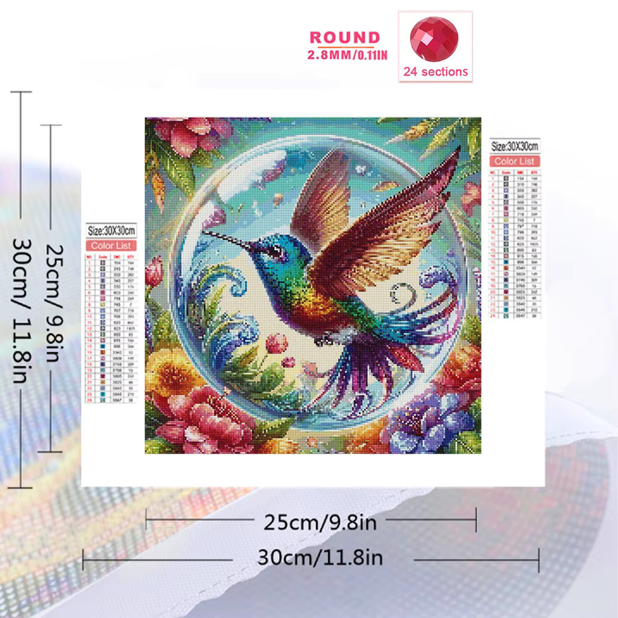 EverShine DIY Diamantmosaik Stickerei Kolibri und Blumen in Rund, Mehrfarbig, Durchmesser: 20 cm - Bild 2