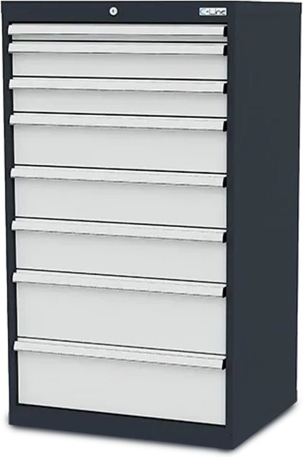 Simplaflex Schubladenschrank aus Stahlblech mit 8 Schubladen in Grau, B/T/H: 70 x 57,5 x 122 cm - Bild 1