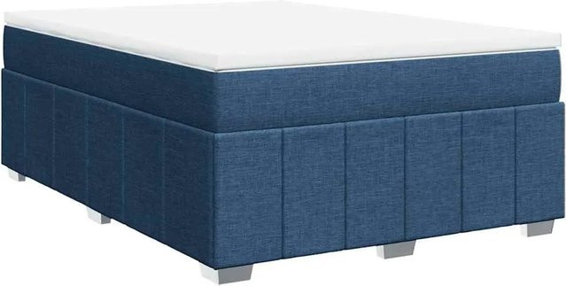 vidaXL Boxspringbett mit Matratze in Blau, Hybrid-Bett mit Taschenfederkern aus Stoff, B/T: 140 x 190 cm - Bild 1