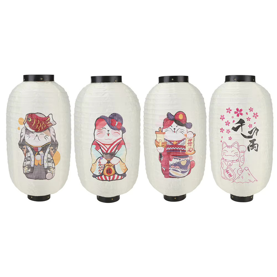 Wasserdichte Lucky Cat Hängelaterne im japanischen Stil für den Außenbereich, Farbe: Weiß und Schwarz, Durchmesser: 25,4 cm - Bild 1