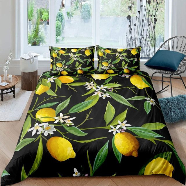Binchi Bettwäscheset mit Zitronen-Früchte-Muster aus Polyester, 3-teilig, B/H: 150 x 200 cm - Bild 1