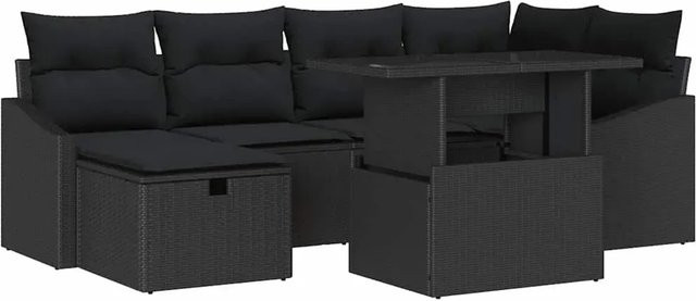 7-teiliges vidaXL Garten-Sofa-Set aus Poly-Rattan in Schwarz mit Stahlrahmen - Bild 1