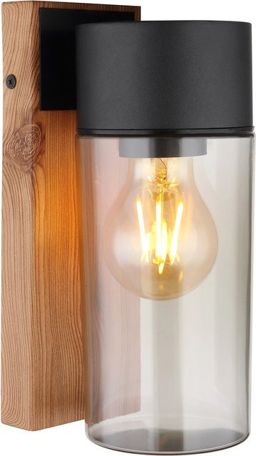 Globo Außenleuchte Etsi Wandleuchte aus Edelstahl mit Holzoptik Dunkel und transparentem Glas, Höhe: 22,5 cm - Bild 1
