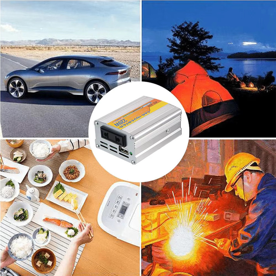 Tragbarer USB-Wechselrichter 220W mit USB-C Anschluss, DC 12V zu AC 220V Spannungstransformator in Silber - Bild 2
