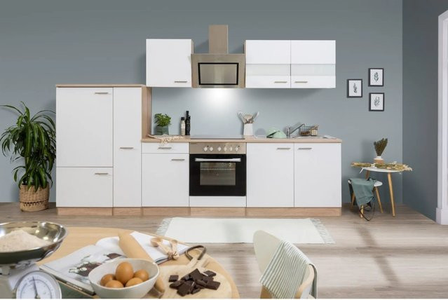 Respekta Economy Küchenzeile KB300ESWSC modern Weiß-Eiche Sägerau mit Soft-Close-Türen und Schubladen Breite: 300 cm, Tiefe: 55,5 cm - Bild 1