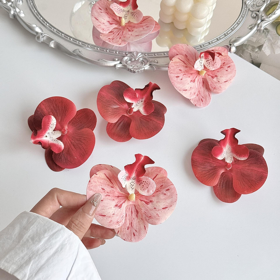 10 Stück Phalaenopsis Kunstblumen handgefertigte simulierte Blütenköpfe in Orange für DIY Dekoration und Haarnadeln von chenxiaogang - Bild 1
