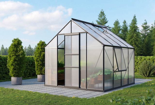 Vitavia Gewächshaus Meridian 6700 Schwarz mit Polycarbonat-Platten und Schiebetür - Bild 1
