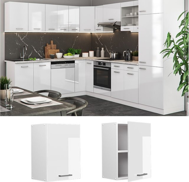 Vicco Hängeschrank R-Line Küchenschrank Weiß Hochglanz Breite: 45 cm, Höhe: 60 cm, Tiefe: 31 cm - Bild 1