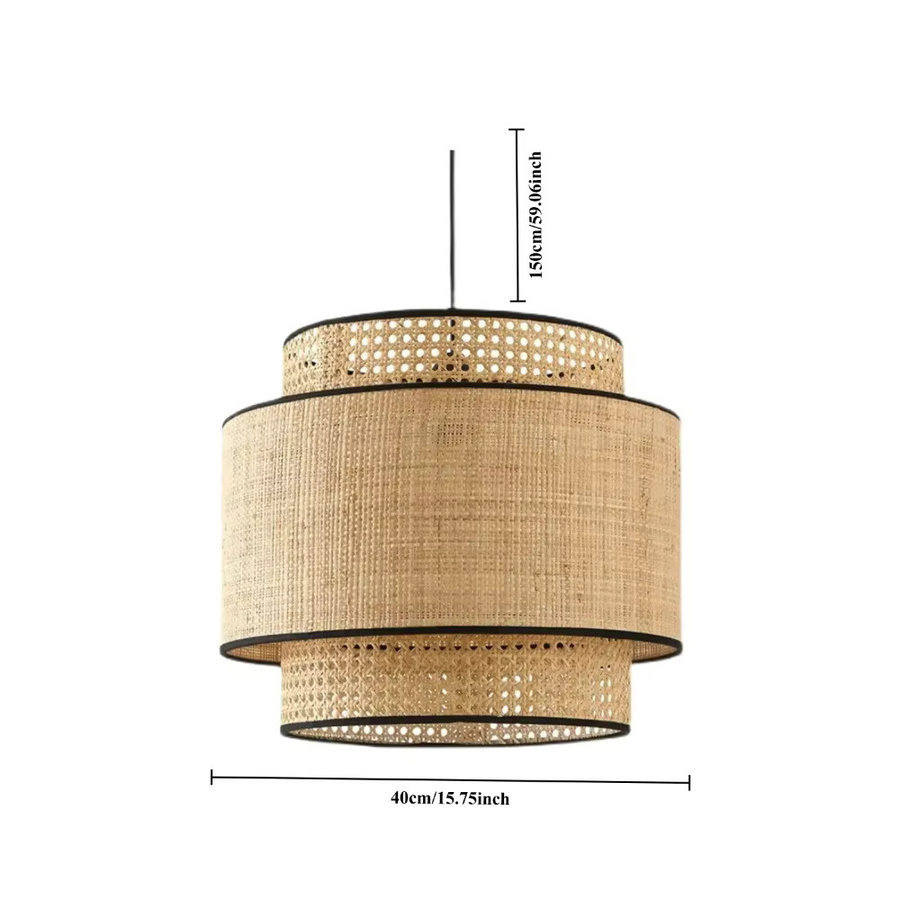 JOYINLED Moderne Doppel-Leinen-Pendelleuchte in Beige, Zylinderform, E27, Durchmesser: 40 cm - Bild 3