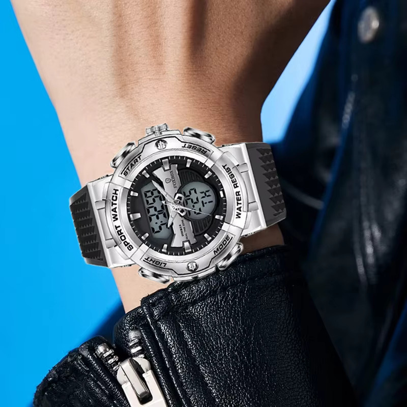 FOXBOX Digitaluhr, Herren, Schwarz, Silikon, Alarm, Datum - Bild 6