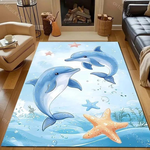 Karpetti Bereichsteppich mit 3D-Delfin-Cartoon-Druck in Blau, B/B: 70 x 100 cm - Bild 1