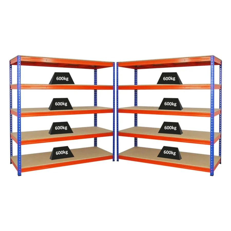 PROREGAL Bison Profi Schwerlastregal Set 2er Pack, Blau-Orange, H x B x T: 180 x 180 x 60 cm, 5 Fachböden, Fachlast 600 kg - Bild 2