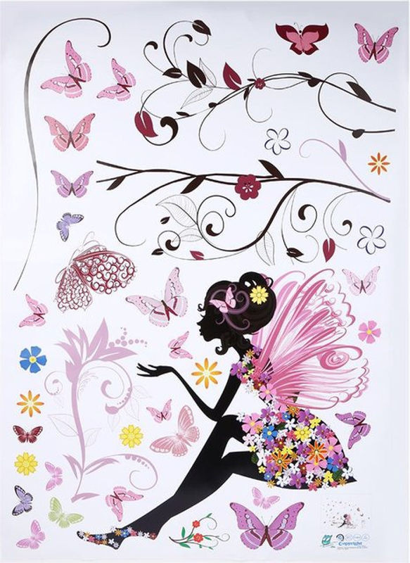 TOMTOP JMS Wandaufkleber Fee Blume Schmetterling aus PVC in Schwarz und Mehrfarbig für Kinderzimmer und Home Decor - Bild 1