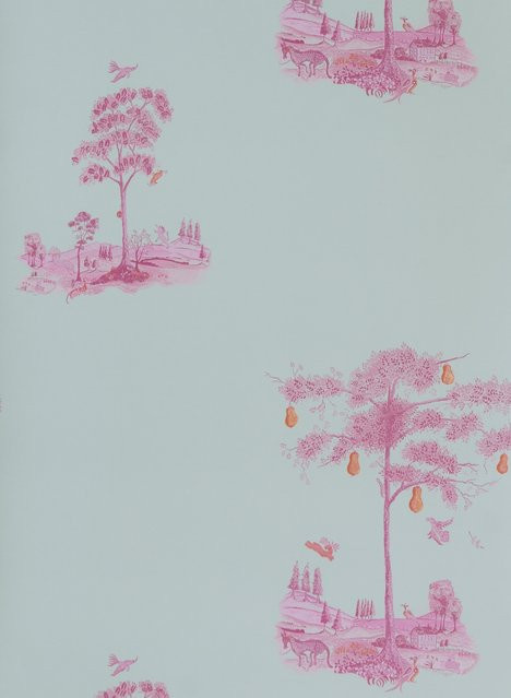 Andrew Martin Tapete Pear Tree in Sunset Pink im Toile-de-Jouy Stil aus Vlies - Bild 1