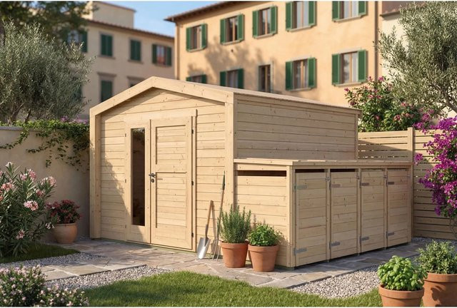 Weka Holz-Gartenhaus Killarney mit Satteldach in Natur Braun, B: 401 cm, T: 311 cm, H: 246 cm - Bild 1
