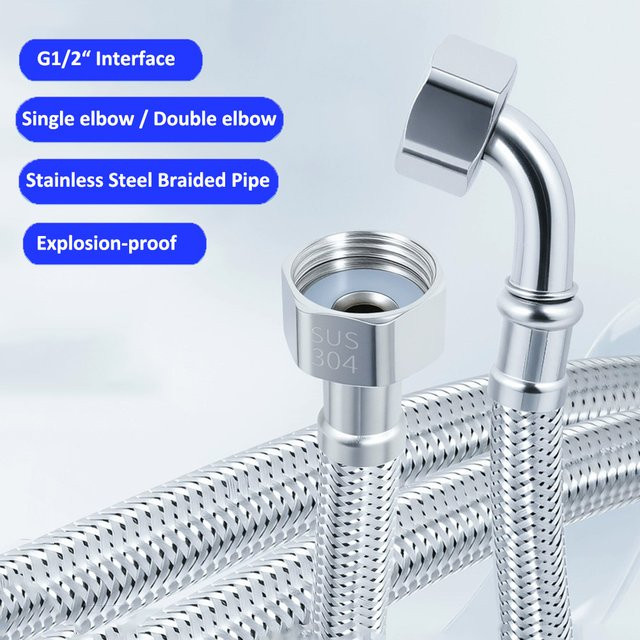 Flexibler Winkel-Zulaufschlauch aus Edelstahl in Silber für Warmwasserbereiter und Toiletten mit G1/2 Anschluss - Bild 1