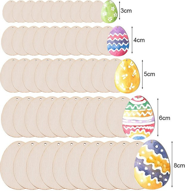 ZQNYCY Ostern-Ei- und Hase-Hängeornamente aus Holz für Kinder zum DIY-Bemalen, 10 bis 50 Stück, Multicolor - Bild 1