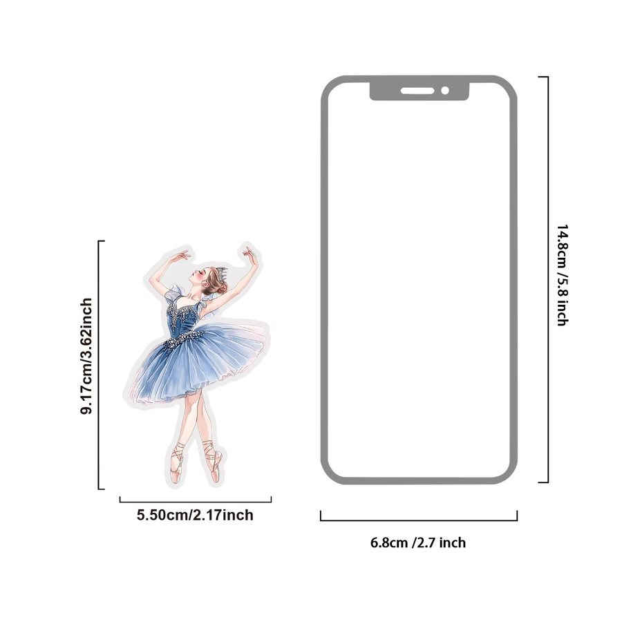 Etori Life Dekorative Aufkleber im japanischen Stil mit Ballett-Motiven, tanzenden Mädchen, Blumen und Musiknoten in Blau - Bild 2