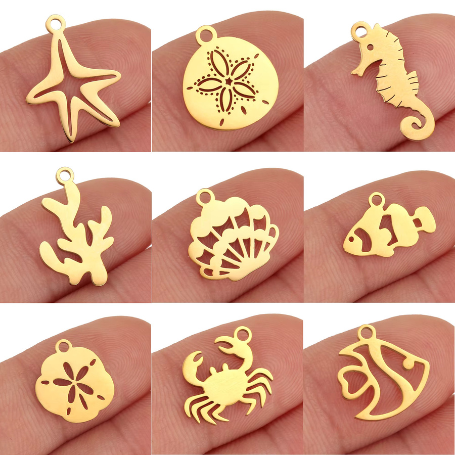 DOOYIO Charms Krabbe Muschel Sand Dollar Anhänger, Edelstahl, Gold, Unisex - Bild 2