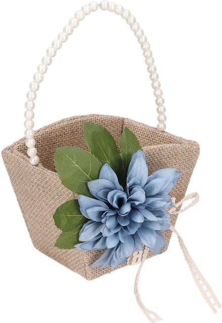Retro Blumenmädchenkorb aus Leinen mit Perlengriff in Grau und Beige von OutsideWorld - Bild 1
