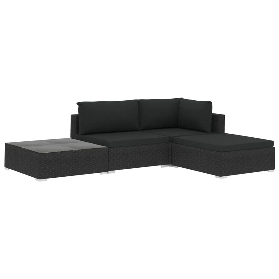 vidaXL 4-tlg Garten-Lounge-Set aus Poly Rattan in Schwarz mit wetterfesten Auflagen und pulverbeschichtetem Stahlrahmen - Bild 2