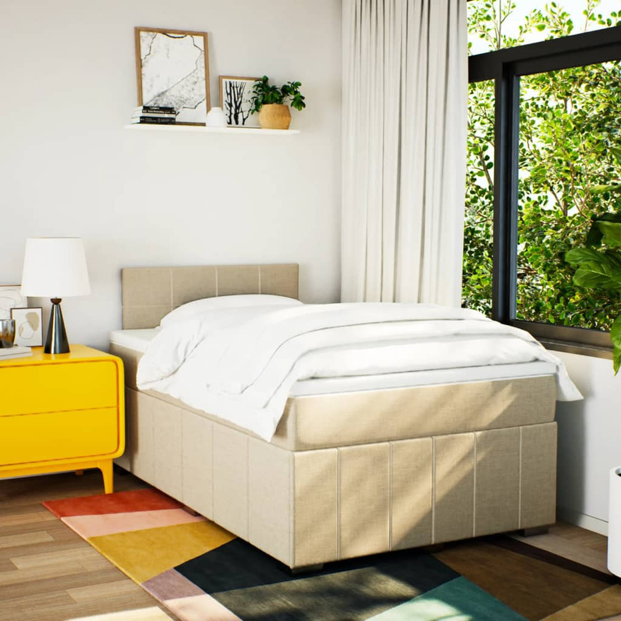 vidaXL Boxspringbett mit Matratze in Beige, Hybrid-Konstruktion mit Taschenfederkern, USB-Ladeport und Unterbettbeleuchtung, B/T: 120 x 200 cm - Bild 2