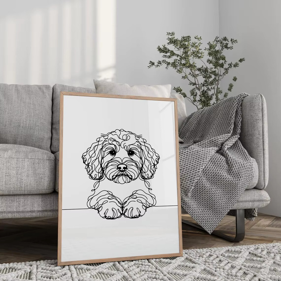 Minimalistische Cockapoo Linienzeichnung als schwarzer Hundedruck für Tischdekoration - Bild 2