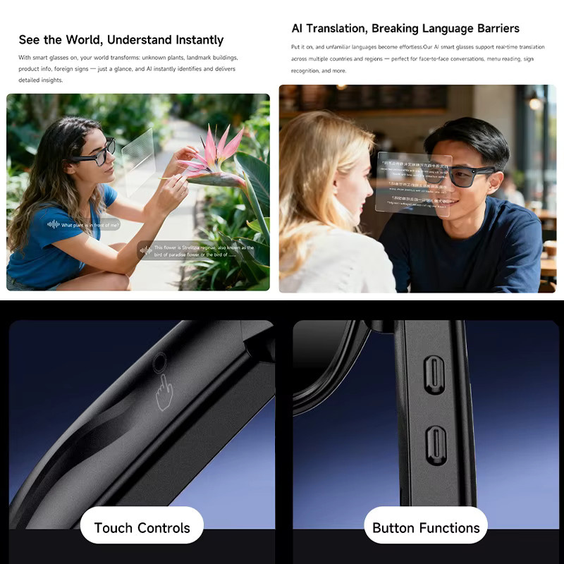KI-Smart-Brille mit HD-Kamera, Blaulichtfilter-Sonnenbrille, Sprachassistent, Foto-, 3D-, Musik- und Anruffunktion in Schwarz - Bild 4