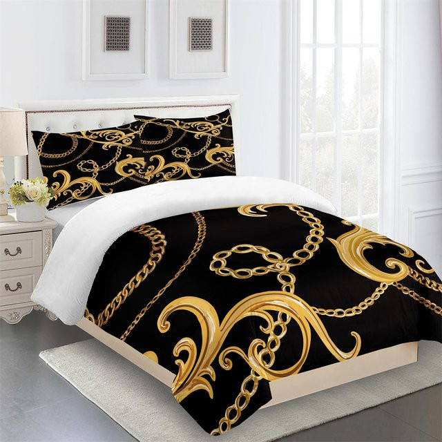 Lodestar 3-teiliges Bettwäsche-Set mit geometrischem Design in Schwarz und Gold, bestehend aus Bettbezug und Kissenbezügen aus Mikrofaser, B/H: 200 x 200 cm - Bild 1