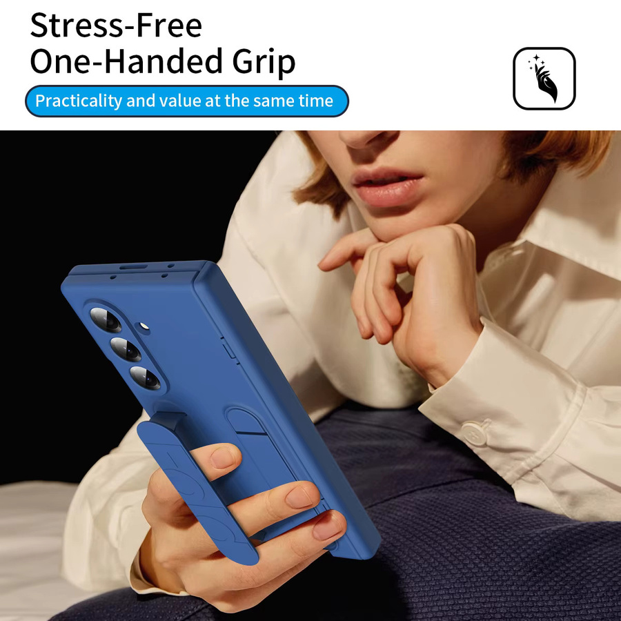Samsung Galaxy Z TriFold Schutzhülle mit Scharnierabdeckung, Displayschutzfolie aus gehärtetem Glas und klappbarem Ständer in Blau - Bild 3