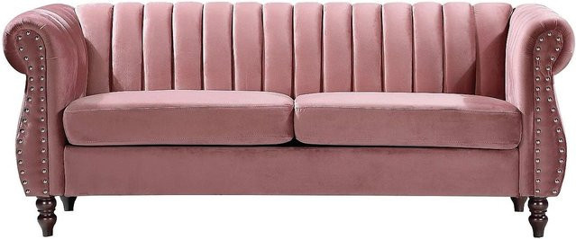 Vente-unique Sofa Trumbo Chesterfield in Puderrosa mit Samtbezug, Breite: 195 cm - Bild 1