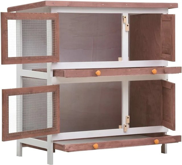 vidaXL Kaninchenstall aus braunem Kiefernholz mit 4 Türen und Drahtgitter, B/T/H: 90 x 45 x 45 cm - Bild 1