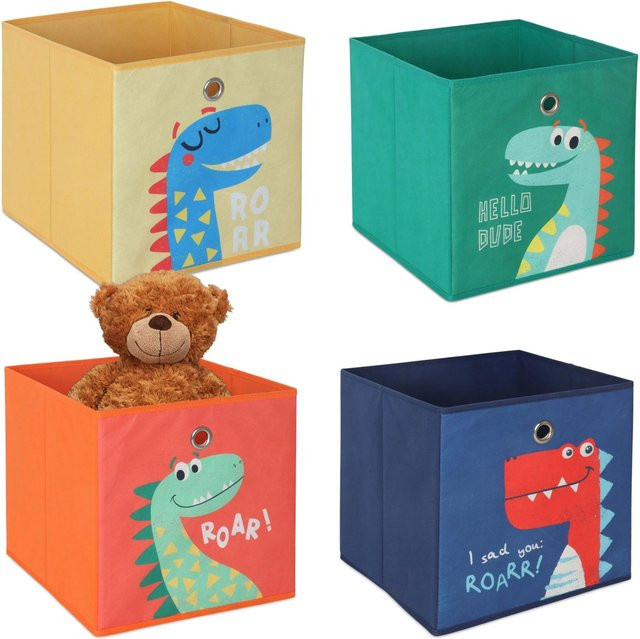 Relaxdays Aufbewahrungsboxen für Kinder 4er Set aus Vlies und Pappe in Bunt, B/T/H: 30 x 30 x 30 cm - Bild 1