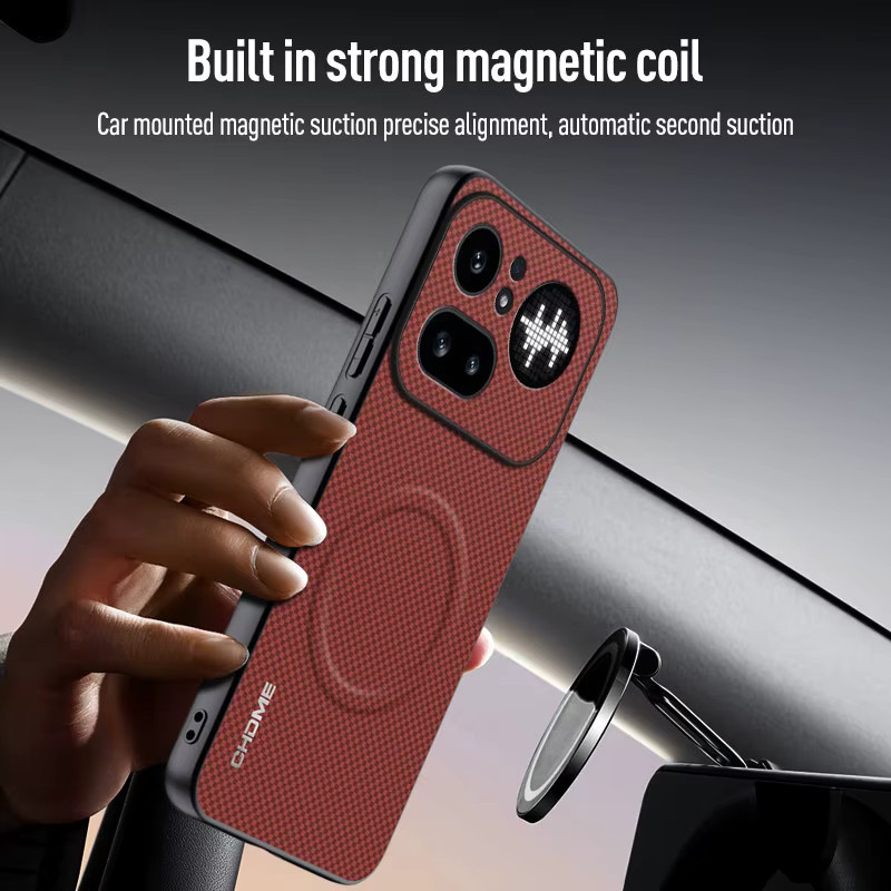 Lederhülle für Nothing Phone 4a Pro mit magnetischer Autohalterung und Anti-Fall-Schutz in Schwarz - Bild 1