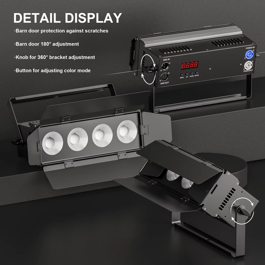 U'King 2er-Set COB LED Par Licht 200W mit Scheunentüren, RGBW und Warmweiß/Kaltweiß, DMX512 Bühnenlicht für DJ, Party, Konzert und Hochzeit, Schwarz - Bild 5