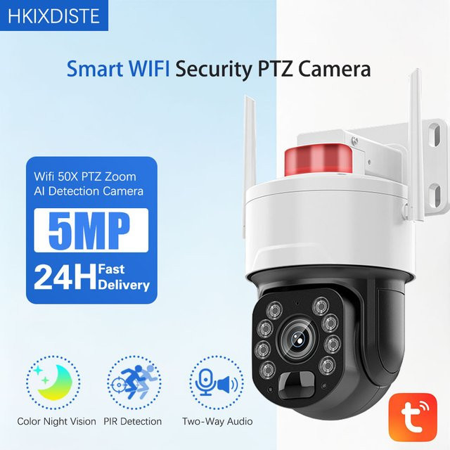 Tuya Outdoor WiFi IP-Kamera in Weiß mit 5MP HD-Auflösung, KI-Menschenerkennung und App-Steuerung - Bild 1