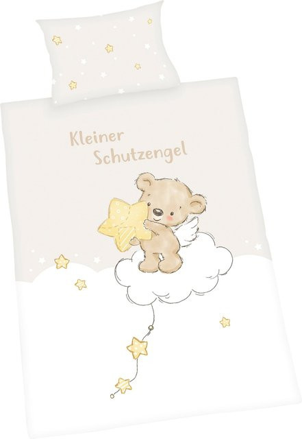 Baby Best Renforcé Wende-Bettwäsche Kleiner Schutzengel in Beige mit Sternen, B/T/H: 100 x 135 cm und 40 x 60 cm - Bild 1