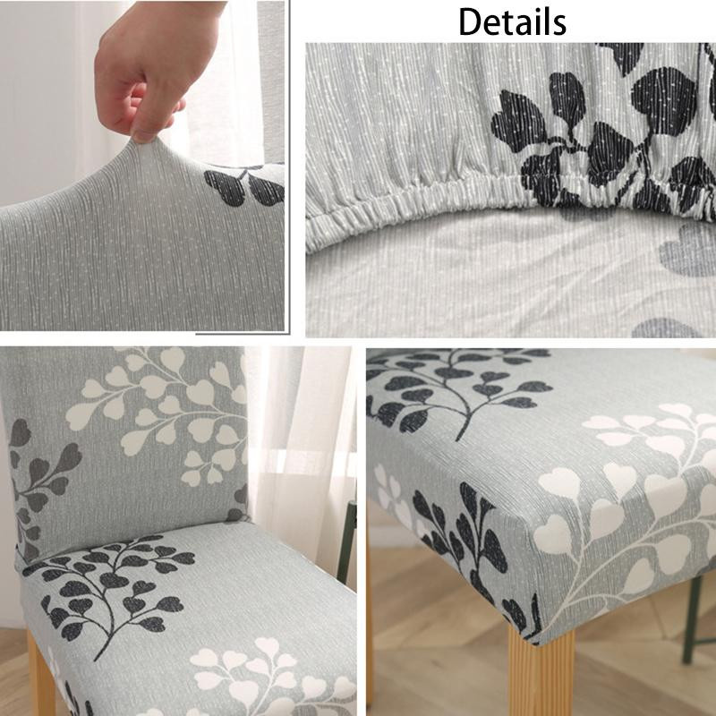 Schmutzabweisende Stuhlhusse aus der Blätter-Serie mit floralem Blumendruck, elastischer Stretch-Sitzbezug für Esszimmerstühle, Weißer Regen - Bild 2