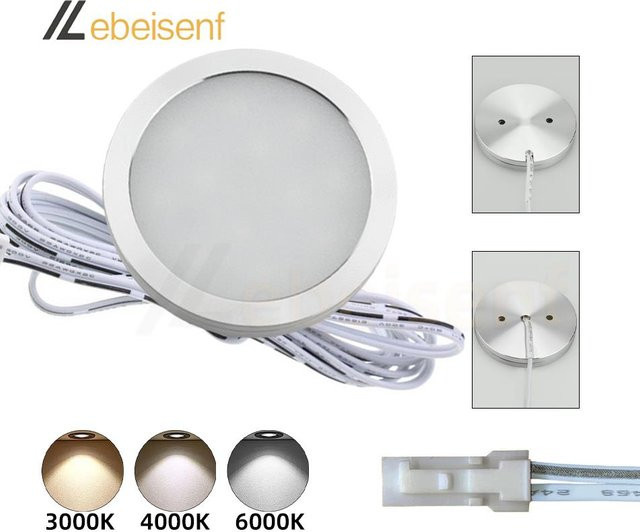 Lebeisenf Ultradünne LED Deckenleuchte in Silber, dimmbar, runder Spot für Küchenschrank und Möbel, 3000 K Warmweiß - Bild 1