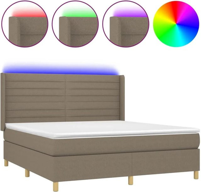 vidaXL Boxspringbett mit Matratze und LED-Beleuchtung in Taupe, B/T: 180 x 200 cm - Bild 1