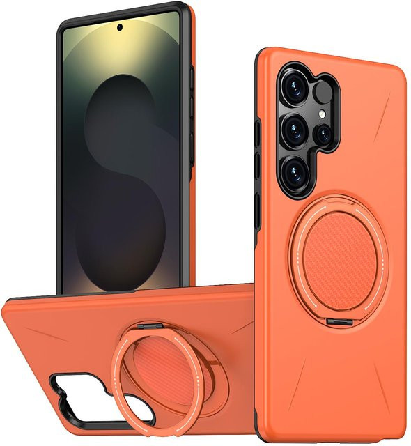Stoßfeste Armor Magnetische 360 Grad Hülle für Samsung Galaxy S25 S24 S23 S22 Ultra Plus S25FE S24FE S25Edge kompatibel mit MagSafe in Orange - Bild 1