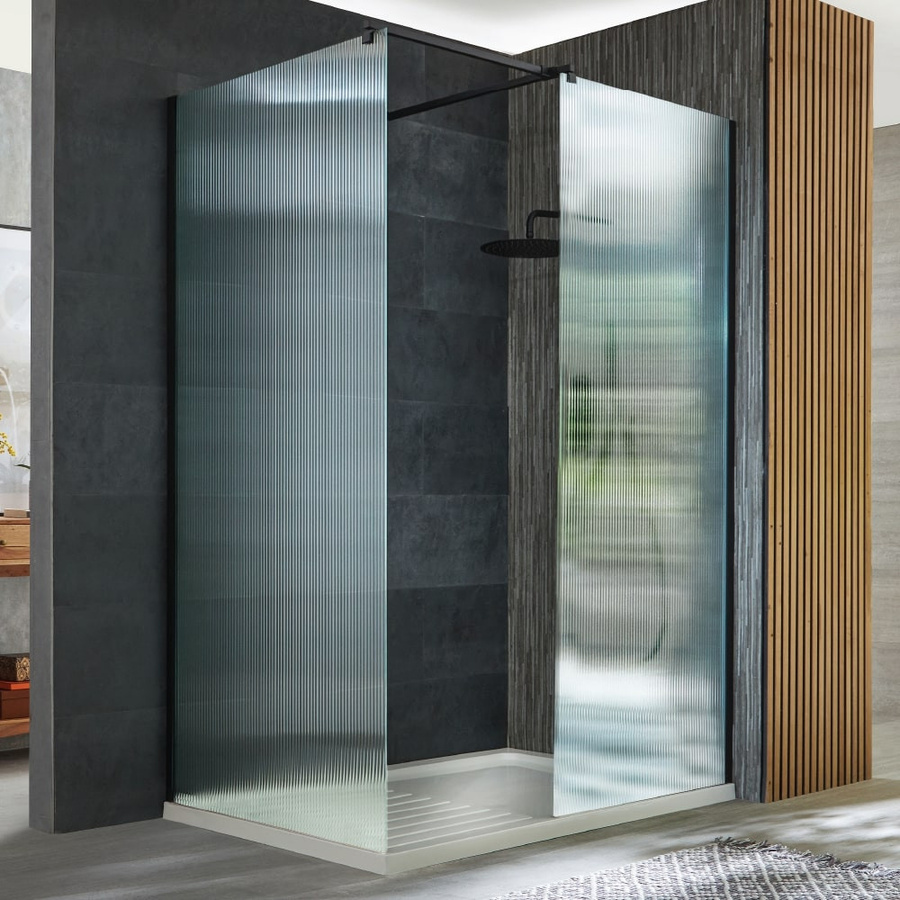 Florence Hudson Reed Walk-In Dusche Eckeinbau mit geriffeltem Glas in Schwarz und weißer Duschwanne, B: 110 cm, T: 70 cm - Bild 1