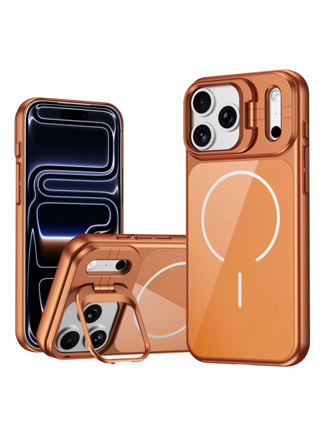 SUNWARD Magnetische Schutzhülle aus gehärtetem Glas mit MagSafe, Stoßschutz und Kameraständer für iPhone, Farben: Grün und Gold - Bild 7