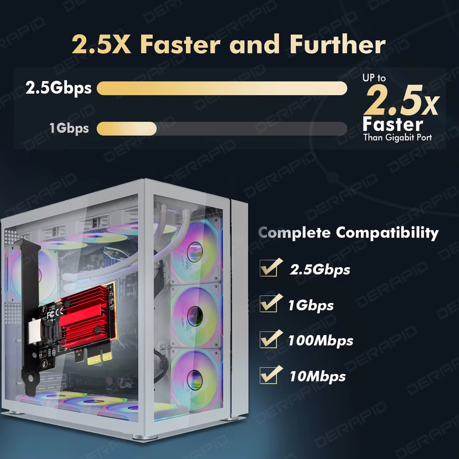 DERAPID 2,5G PCIe zu RJ45 Netzwerkkarte mit RTL8125B Chip, 2500Mbps Gigabit Ethernet LAN-Adapter für Windows 10/11 Desktop-PC - Bild 3