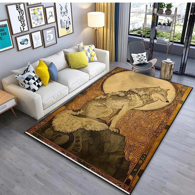 Schwarzer Bereichsteppich mit Wolfsmuster für Wohnzimmer oder Schlafzimmer, B/B: 60 x 90 cm - Bild 1