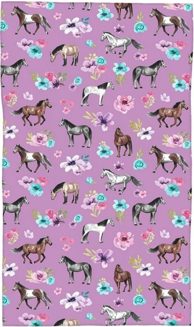 Creative Man Baumwollhandtuch mit Pferde- und Blumen-Print, Hellviolett und Weiß, B: 40 cm, H: 60 cm - Bild 1