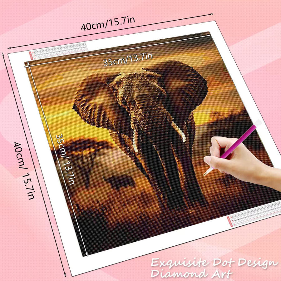 HUACAN Diamantmalerei Elefant als Mosaik-Stickerei mit Rundbohrern, Wanddeko in Multicolour, B/H: 20 x 20 cm - Bild 2
